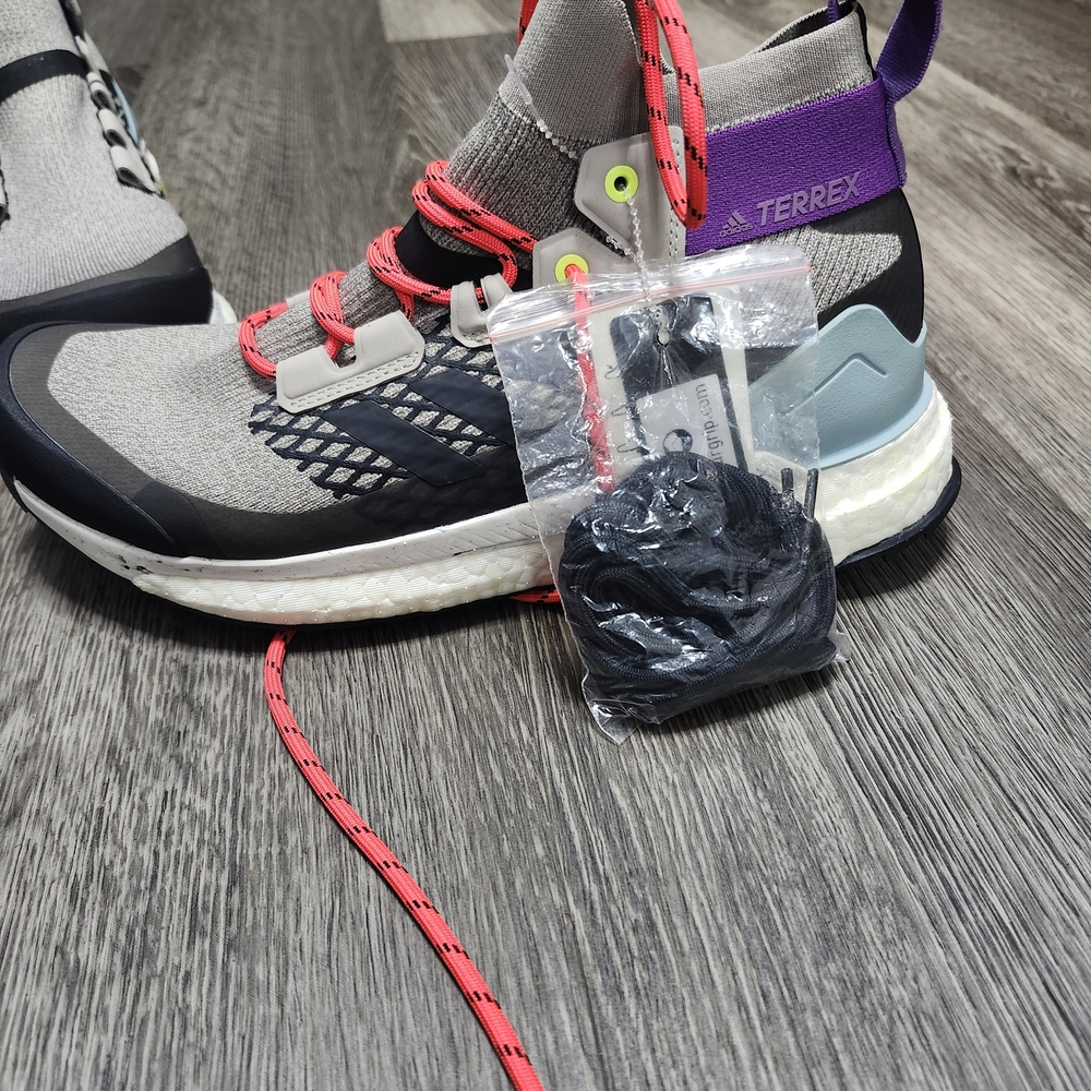 Adidas Terrex Gray Hiking Sneakers with Red and Purple Accents